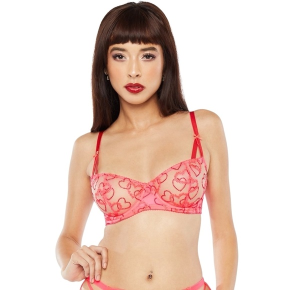 SAVAGE X FENTY Linking Hearts Unlined Lace Bra Pink Flash Pink Size 34DD- NWT - Picture 1 of 6